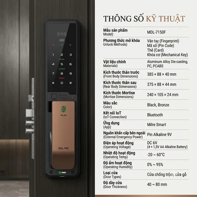 Khóa điện tử MILRE MDL-7150F