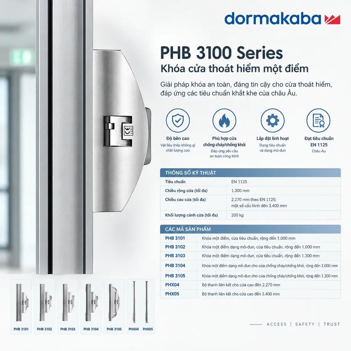 Thanh đẩy ngang Dormakaba PHB 3100