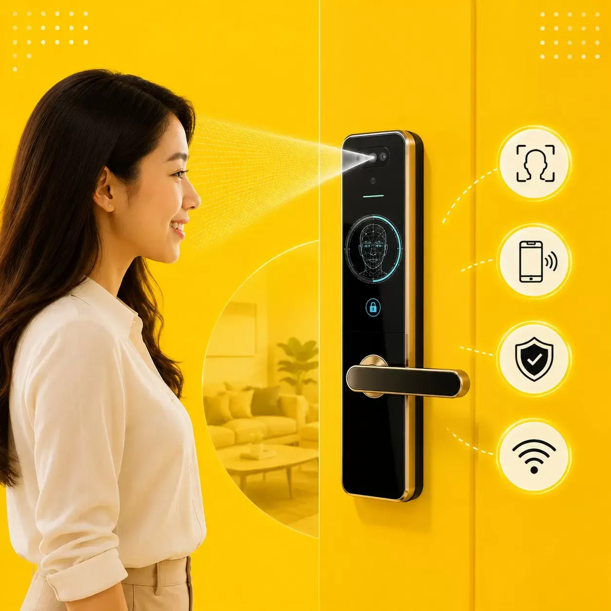 Khóa cửa khuôn mặt AI nhận diện người dùng